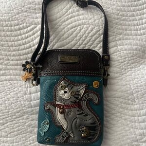 Chala Cat Crossbody Bag in Teal and Brown